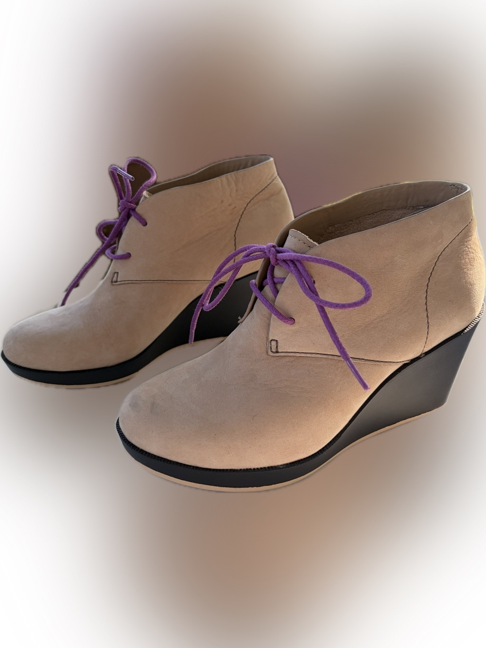 Cole Haan Suede Wedge Chukka Booties 7B 38 Sandstone Beige Granola Gorpcore Mint